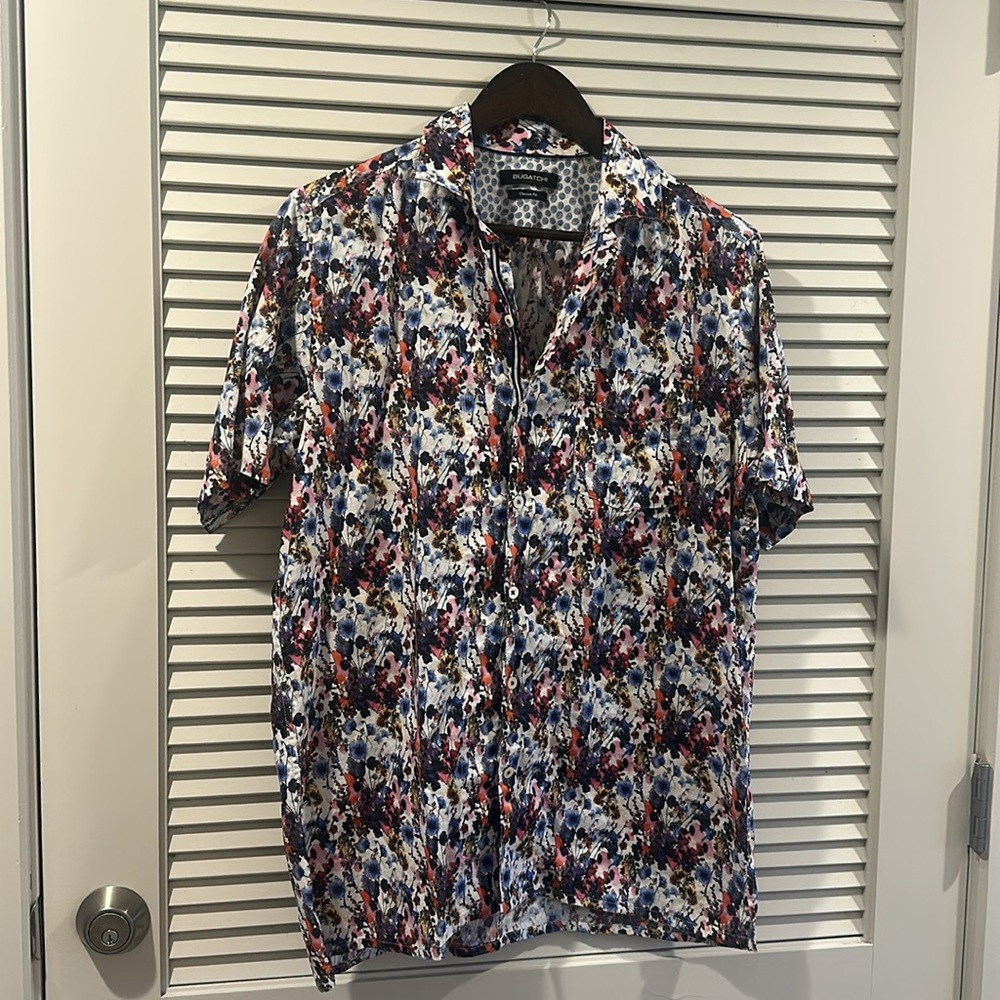 Bugatchi Blue and White Circular Pattern Shirt